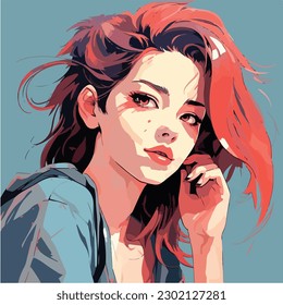 A digital painting of a Girl. Anime style. Vector illustration, digital brush, face young girl anime style character vector illustration design. 