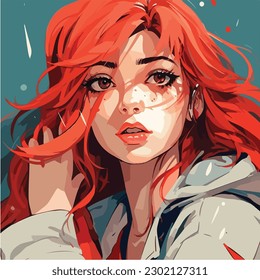 A digital painting of a Girl. Anime style. Vector illustration, digital brush, face young girl anime style character vector illustration design. 