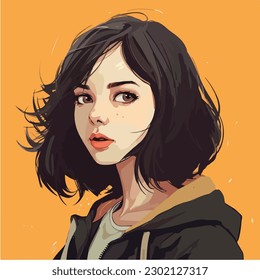 A digital painting of a Girl. Anime style. Vector illustration, digital brush, face young girl anime style character vector illustration design. 