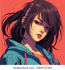 A digital painting of a Girl. Anime style. Vector illustration, digital brush, face young girl anime style character vector illustration design. 