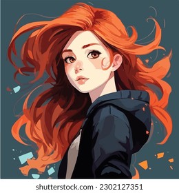 A digital painting of a Girl. Anime style. Vector illustration, digital brush, face young girl anime style character vector illustration design. 