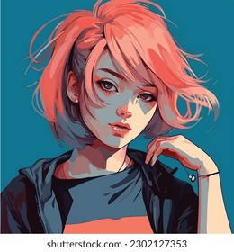 A digital painting of a Girl. Anime style. Vector illustration, digital brush, face young girl anime style character vector illustration design. 