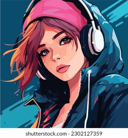 A digital painting of a Girl. Anime style. Vector illustration, digital brush, face young girl anime style character vector illustration design. 