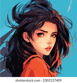 A digital painting of a Girl. Anime style. Vector illustration, digital brush, face young girl anime style character vector illustration design. 