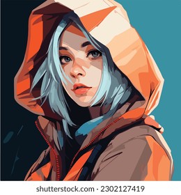 A digital painting of a Girl. Anime style. Vector illustration, digital brush, face young girl anime style character vector illustration design. 