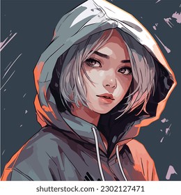 A digital painting of a Girl. Anime style. Vector illustration, digital brush, face young girl anime style character vector illustration design. 