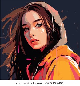 A digital painting of a Girl. Anime style. Vector illustration, digital brush, face young girl anime style character vector illustration design. 