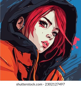 A digital painting of a Girl. Anime style. Vector illustration, digital brush, face young girl anime style character vector illustration design. 