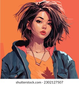 A digital painting of a Girl. Anime style. Vector illustration, digital brush, face young girl anime style character vector illustration design. 