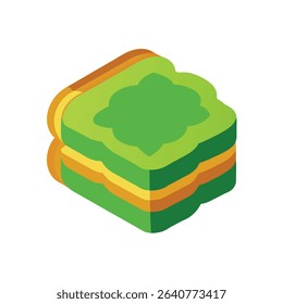 Digital Painting Green Kaya Toast Isometric View bread