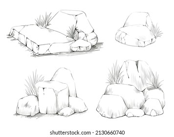 Digital painting has 4 types of rock images.