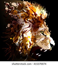 Digital painting of a lion's head. Vector illustration