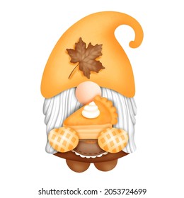 Digital painting pumpkin gnome watercolor element. Autumn Gnome Vector illustration