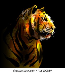 Digital painting of a tiger's head. Vector illustration