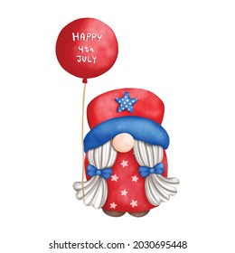Digital painting watercolor 4th of July element with gnome, Independence day element. isolated on white background