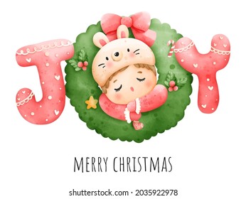 Digital painting watercolor Baby Christmas card. Christmas Baby vector.