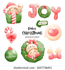Digital painting watercolor Baby Christmas card. Christmas Baby vector.