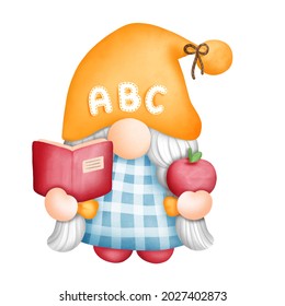 Digital painting watercolor back to school gnomes elements, student gnome isolated on white background