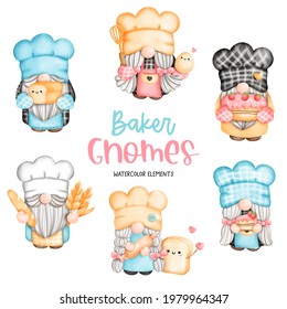 Digital painting watercolor baker gnomes elements, cooking gnome