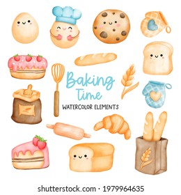 Digital painting watercolor bakery elements, cooking element