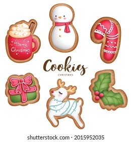 Digital Painting Watercolor Christmas Cookies.