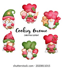 Digital painting watercolor Christmas gnome cookies banner. 