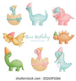 Digital painting watercolor dinosaur birthday party