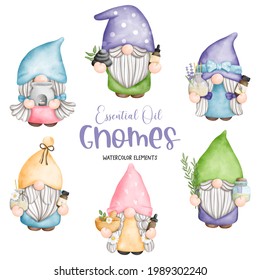 Digital painting watercolor essential oil with gnome, Spa day with gnome element