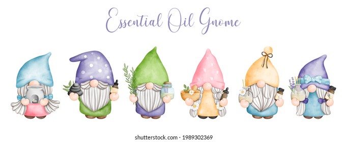 Digital painting watercolor essential oil with gnome, Spa day with gnome banner