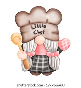 Digital painting watercolor gnome chef, gnome in the kitchen. vector illustration