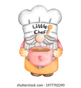 Digital painting watercolor gnome chef, gnome in the kitchen. vector illustration
