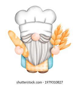 Pintura digital acuarela de chef, Baker gnome en la cocina. ilustración vectorial