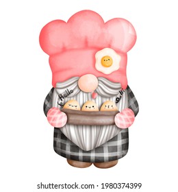 Digital painting watercolor gnome chef, gnome in the kitchen. vector illustration