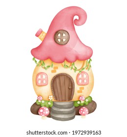 Digital painting watercolor gnome house, little house. vector illustration