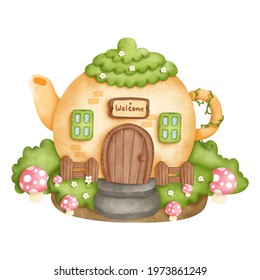 Digital painting watercolor gnome house, little house. vector illustration