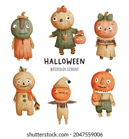 Digital painting watercolor Happy Halloween with scarecrow. Vector illustration