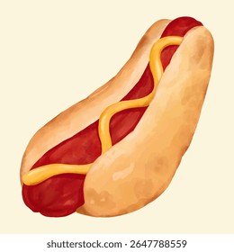 Digital painting watercolor hotdog in vector