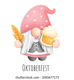 Digital painting watercolor October festival, Beer festival gnome, Oktoberfest
