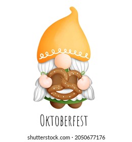 Digital painting watercolor October festival, Beer festival gnome, Oktoberfest