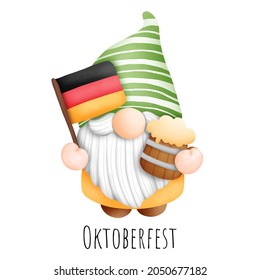 Digital painting watercolor October festival, Beer festival gnome, Oktoberfest