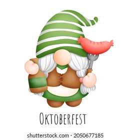 Digital painting watercolor October festival, Beer festival gnome, Oktoberfest