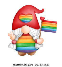 Digital painting watercolor pride gnomes isolated on white background, lgbt gnome.