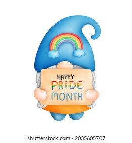 Digital painting watercolor pride gnomes isolated on white background, lgbt gnome.