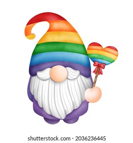 Digital painting watercolor pride gnomes isolated on white background, lgbt gnome.