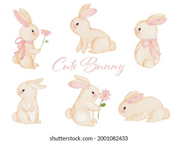 Digital painting watercolor rabbit. Vector illustration