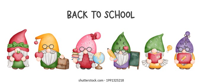 Digital Painting Watercolor Teacher Gnome Banner, Back To School Gnome