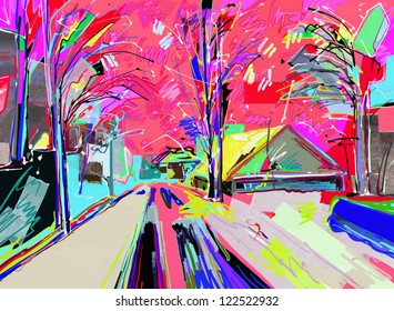 digital painting of winter landscape
