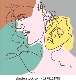 digital painting women's face Line art. Abstract Contemporary geometric shapes in a modern trendy style. can use for female graphic design, print-Shirt,  Print canvas print, postcard, poster card. 