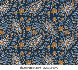 Digital paisley seamless pattern block print floral batik vector