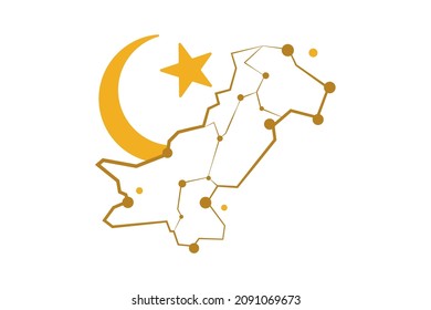 Digital Pakistan Map with crescent and star vector illustration